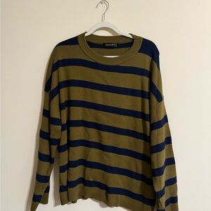 Striped Olive and Navy Sweater Shorts Set